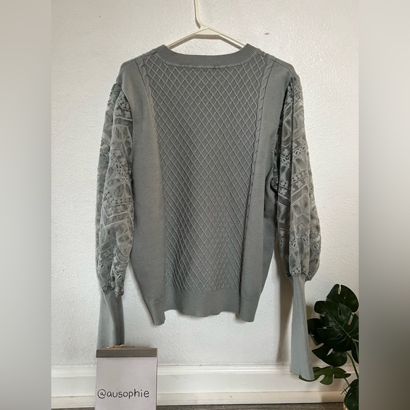 Calligraphie sheer puff sleeve sweater top. - Picture 2 of 10